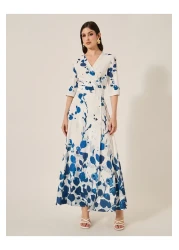 Styli Floral Print Wrap Look A-Line Maxi Dress