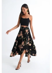 Cool & Sexy Women's Black-Powder Asymmetrical Skirt LV81