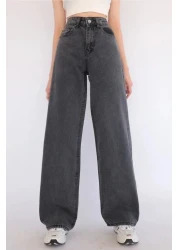 Trn JNS ماكسي فضفاض مدخن عالي الخصر 90's واسع الساق مريح ليكرا بالازو جان