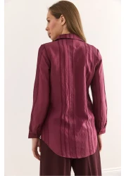 Olalook Women's Burgundy Geometric Stripe Detailed Flowing Shirt Gml-19001335