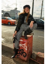  Collection قميص سترة منسوجة من التويد بجيب منقوش أسود TWOAW21GO0087