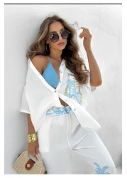 Butik Şenel طقم بنطلون قميص كتان بطبعة نخلة