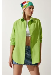 Happiness İstanbul Women's Pistachio Green Oversize Long Basic Shirt DD00842