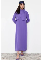  Modest Purple Collar Tie Detailed Woven Dress TCTSS23EB00283