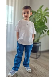 BALKABAĞI Blue - White Oversize Muslin Shirt & Pants Set TYE0032