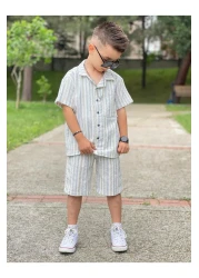 Uslukids بدلة علوية سفلية مخططة من القطن للأولاد