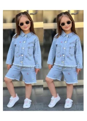 yns coolstar New Season Summer Lycra - Cotton Flower Embroidered Denim Shorts and Jacket 2-Piece Set
