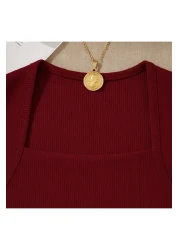 peri tower New Product Square Neck Waist Shirred Burgundy Camisole Undershirt