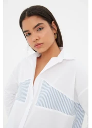  Collection Oversize Ecru Striped Shirt - Wide Cut Woven TWOSS22GO00098