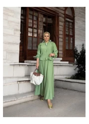 Aselim Hijap Moda Strawberry Fabric Cotton Ruffle Shirt Skirt Suit – Green