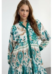  Modest Green Floral Patterned Viscose Dress - TCTSS24EB00221