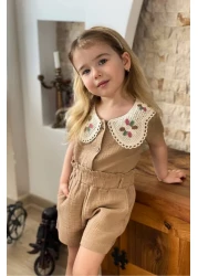 Gebelog طقم بناتي موسلين - رقبة دانتيل