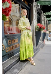 LOCCO Women's Gilded Leaf Patterned Dress Pistachio Green