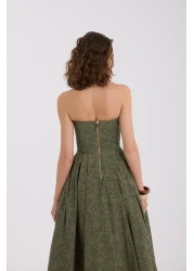 NOK İSTANBUL Blooming Grace Strapless Maxi Dress Khaki