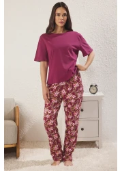  Collection Floral Cotton Pajamas Set Fuchsia-Multicolor Ornek_24Pt00230