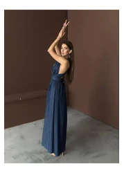 369 etnik butik Deep V-Neck, Gathered Waist, Flowing Long Dress (Maxi Dress)