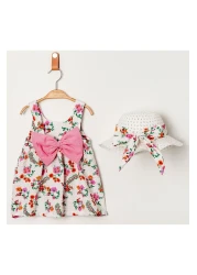 Chicsy Baby Sweet Floral Print Baby Girl Dress with Hat and Bow