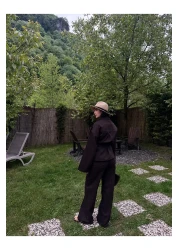 MY LİKA Tie Waist Denim Suit Oversize Jacket and Trousers