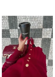 Alegre بدلة تنورة كارديجان ذات ثنيات باللون العنابي مع أزرار ذهبية تناسب مقاس Xs-s.