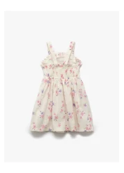 Koton فستان من القطن بياقة مربعة وكشكشة ومزين بحزام جيبي