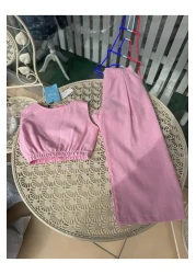 Magu طقم بناتي من القطن بدون أكمام وبنطلون واسع الساق - أناقة صيفية