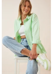 Happiness İstanbul Women's Light Green Oversize Long Basic Shirt DD00842