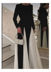 GZMBUTİK Women's Black and White Princess Cut Skirt Fluffy Long Dress