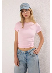  Collection بلوزة محبوكة برباط / ثنيات باللون الوردي الفاتح