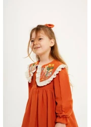 Karan Kids Girl's Collar Embroidery Detail Dress (Buckle Is Gift)