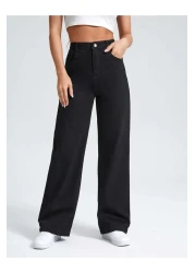 SHEVEGA Black High Waist Wide Leg Boyfrien Jeans