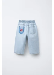 Magu طقم تي شيرت ولادي قطن مخطط بحروف لندن وجينز مطرز