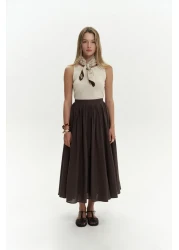 BOHEMAİ Amaya Ankle-Length Pleated Brown Skirt
