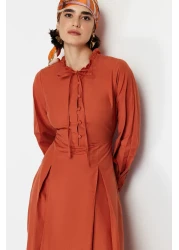  Modest Tile Collar Tie Detailed Buttoned Woven Dress TCTSS24EB00149