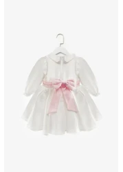 Le Mabelle White Long Sleeve Flower Embroidered Girl's Dress - Rina