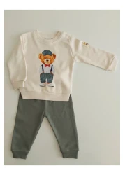 damdamin بدلة أطفال أولادي بأكمام طويلة وياقة دب مطبوعة من القطن بنسبة 100%