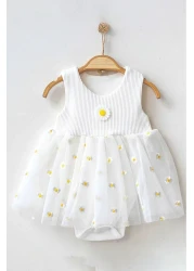 Beniizle Bodysuit Dress - Daisy Embroidered, Tulle and Snap, 100% COTTON, 6-24