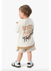 damdamin 100% Cotton Baby Boy Front & Back Printed T-Shirt & Pocket Elastic Waist Striped Shorts Set