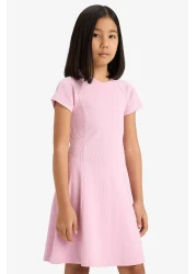 Defacto Girls' Crew Neck A-Line Basic Solid Ribbed Camisole Short Sleeve Summer Dress E5801A825Sm