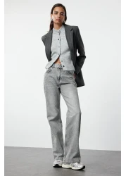  Collection بنطلون جينز رمادي عالي الخصر وواسع الساقين TWOAW25JE00178