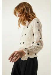 Happiness İstanbul Cream Melted Polka Dot Woven Blouse TP00020