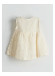 LC Waikiki فستان LCW baby EKRU للفتيات الصغيرات من الموسلين المطرز بالزهور