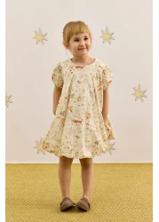 Fahhar Kids Cream Colored Patterned Balloon Dress