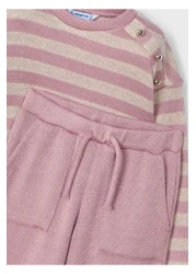 Mayoral طقم بناتي مخطط باللون الوردي