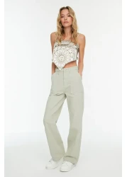  Collection جيب حجري مفصل عالي الخصر واسع الساق جينز TWOAW22JE0595