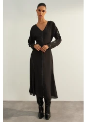  Collection Limited Edition Black A-Line Woven Dress with Stitching Detail TWOAW24EL00866