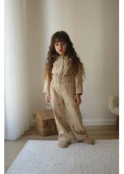 Prime Butik طقم بناتي من قماش GABARDIN باللون البيج مكون من قطعتين