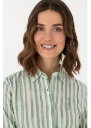 U.S. Polo Assn. Women's Green Long Sleeve Striped Shirt 50299509 -Vr054