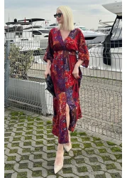 Madmext فستان طويل بفتحة منقوشة باللون الأحمر MG2325