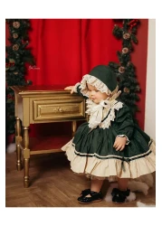 Hly Karol Tasarım فستان بناتي أخضر لاتيه عتيق، فستان بناتي مصنوع حسب الطلب، فستان عيد ميلاد، تصوير فوتوغرافي