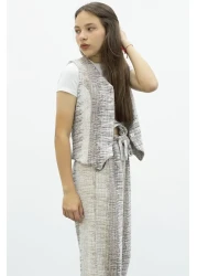 Cansın Mini Girl's 2-Piece Suit with Coffee Buttoned Vest and Wide-Leg Belted Trousers 21014